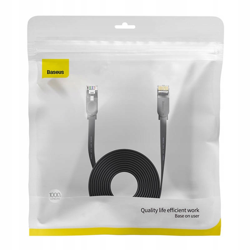 BASEUS PŁASKI KABEL INTERNETOWY PRZEWÓD SIECIOWY LAN ETHERNET RJ45 CAT6 10M Kolor czarny
