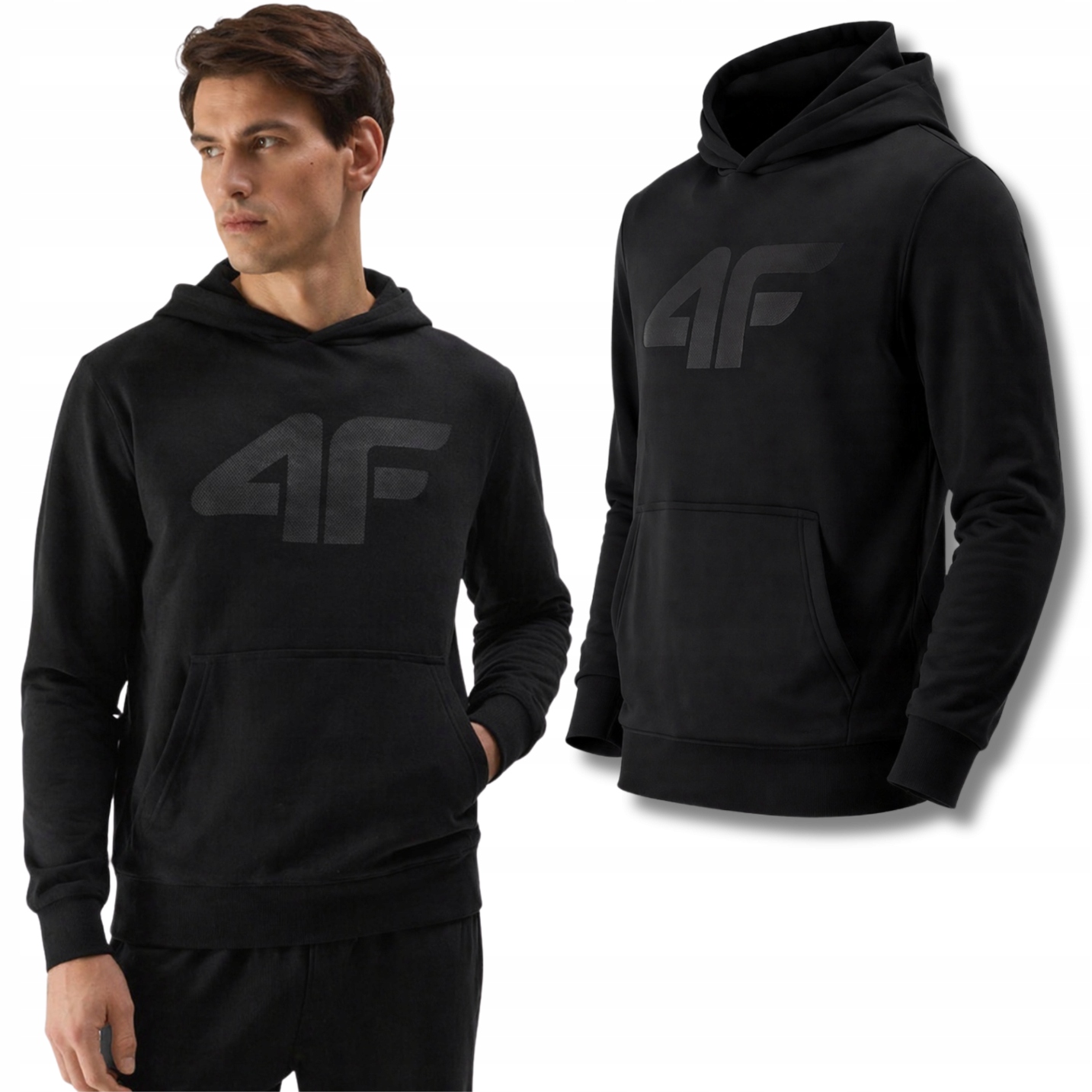 Bluza Męska 4F czarna z kapturem kangurka bawełna Premium klasyczna r. 4XL