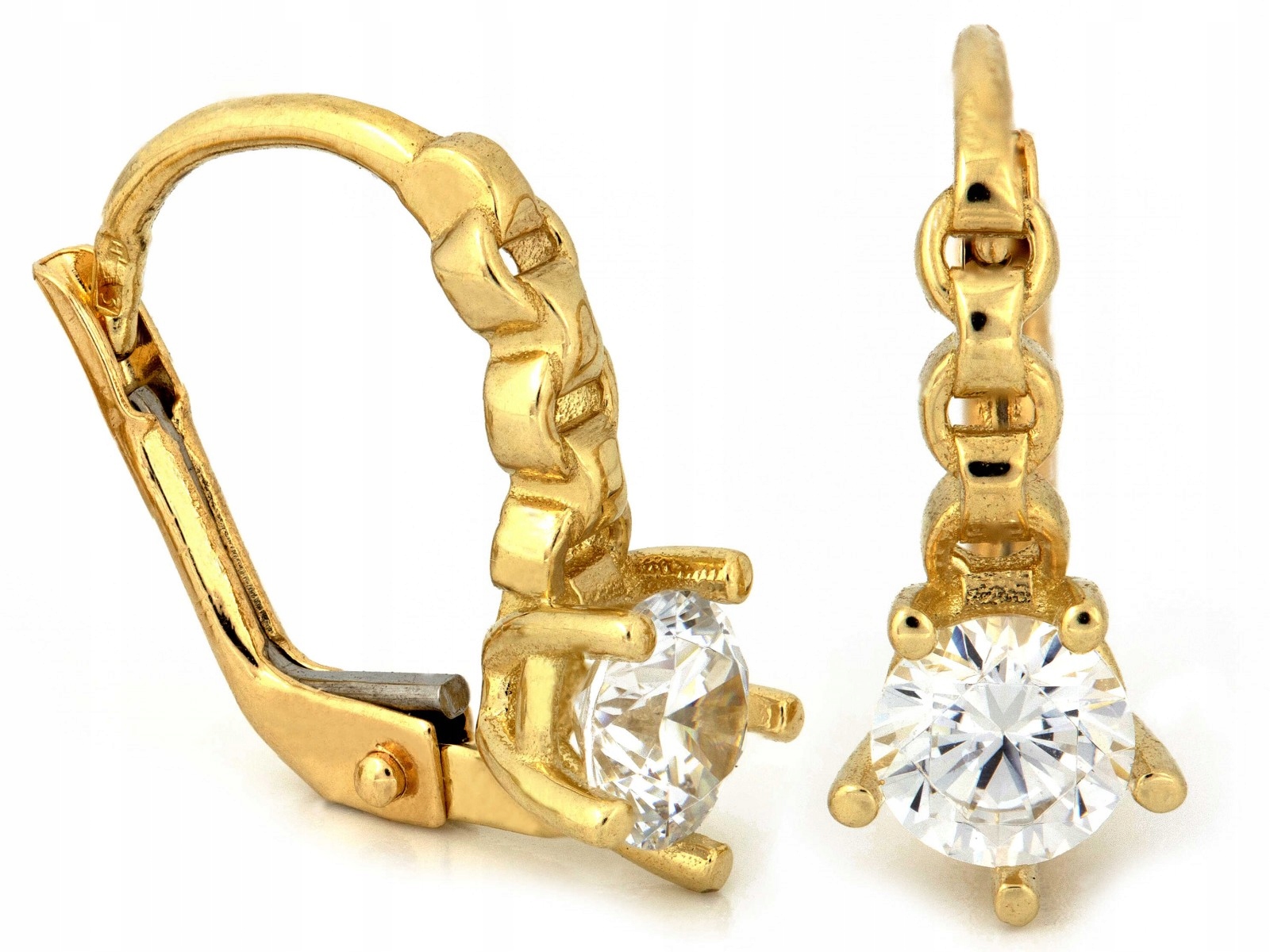 Elegantní zlaté 585 14kt anglické náušnice s bílým zirkonem jako dárek