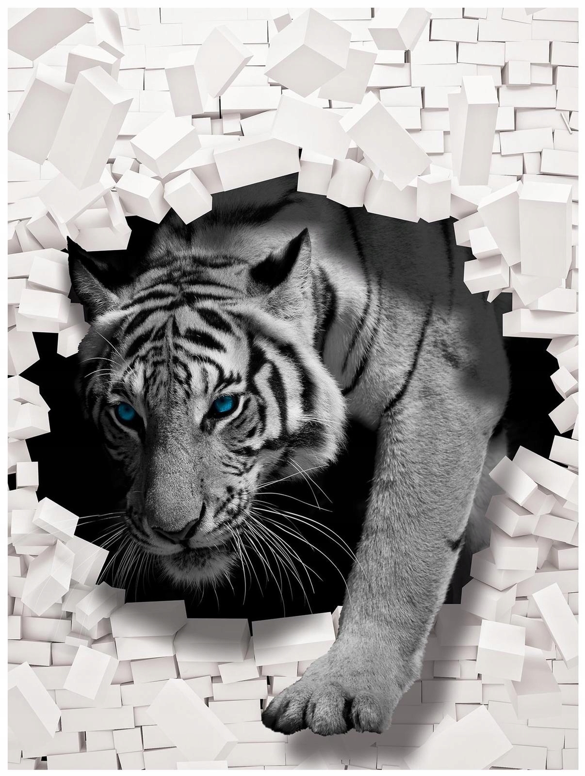 Fototapeta 3D Tygrys Mur Cegła Dziura Kot 184x254-Zdjęcie-0