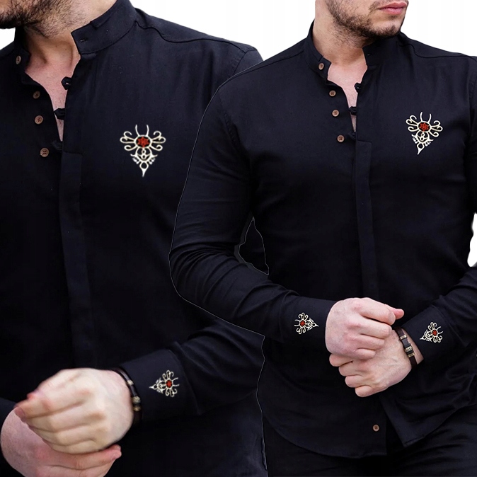 Košile Elegantní bavlněná stojáček bez límce Elastická, efektní výšivka