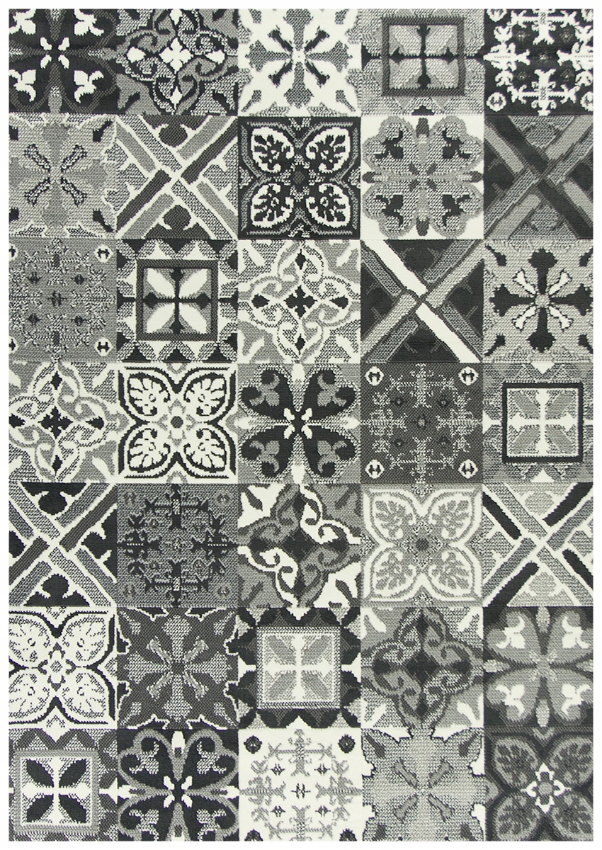 

200x350 cm Szary Dywan Luna Patchwork Płytki Krata