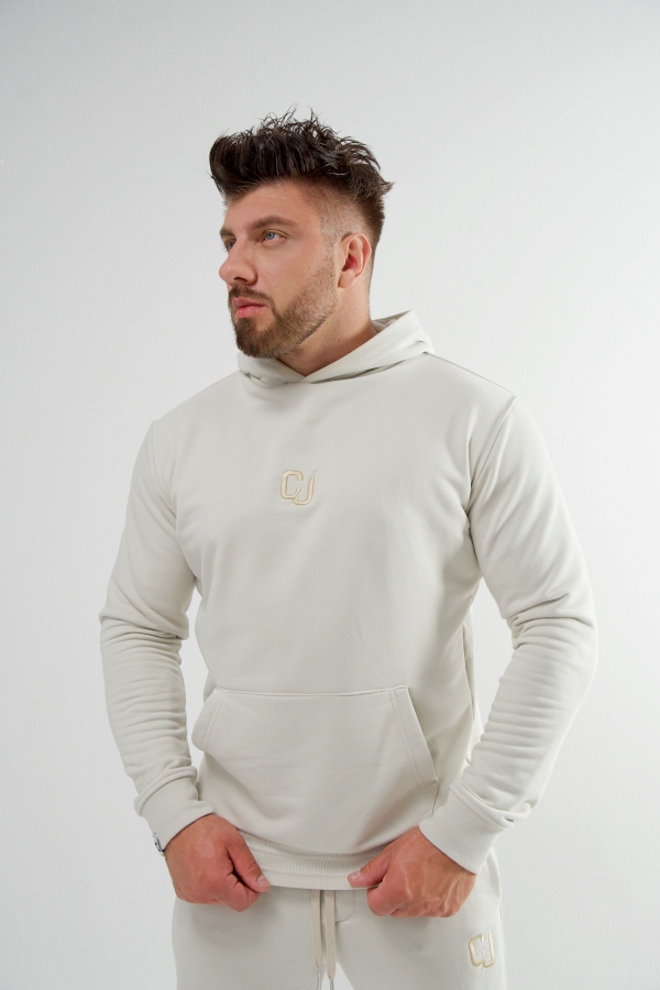 Pánská mikina s kapucí Cj Wear krémová bavlna výšivka velikost L Pro Páry