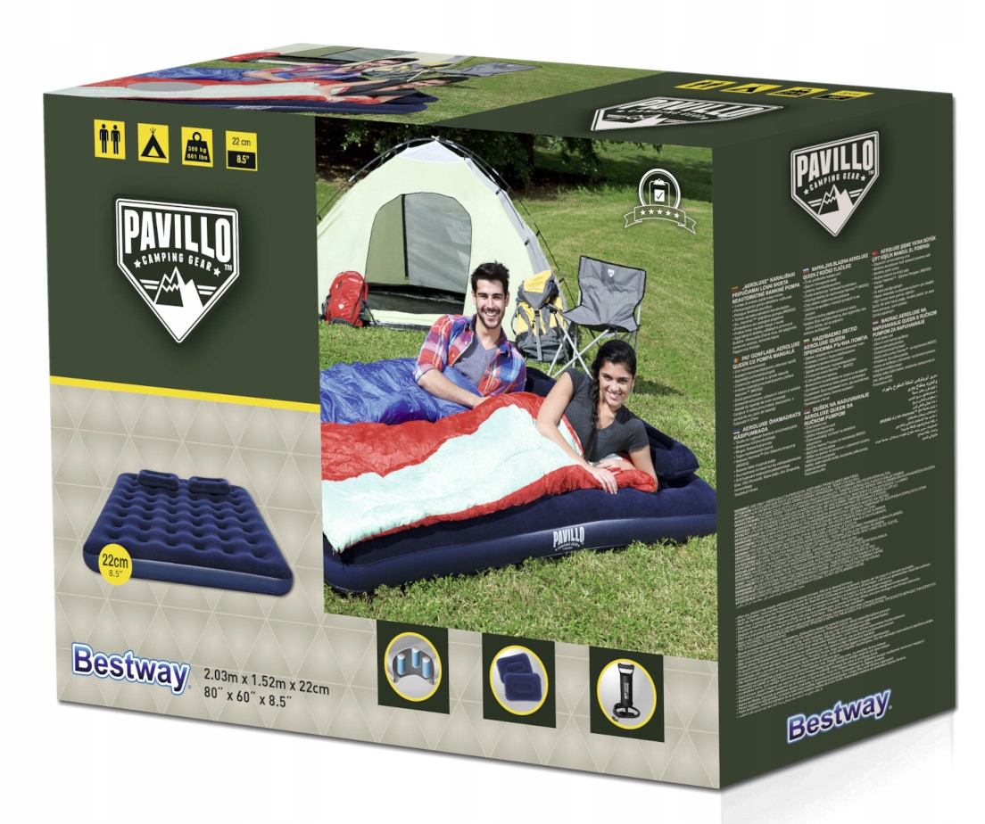 PRZENOŚNY MATERAC DMUCHANY DWUOSOBOWY DO SPANIA +2 PODUSZKI +POMPKA Bestway Długość (cm) 203 cm