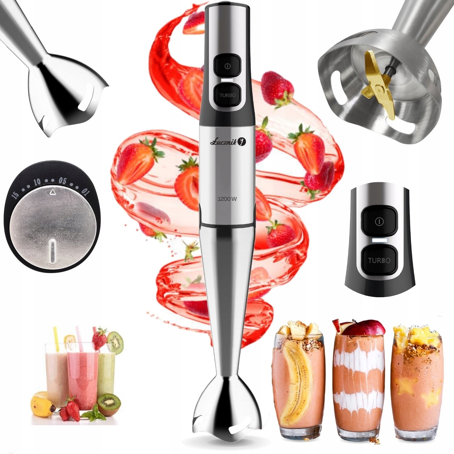 Blender ręczny Łucznik JK-1200 1200W Titanium kruszy lód