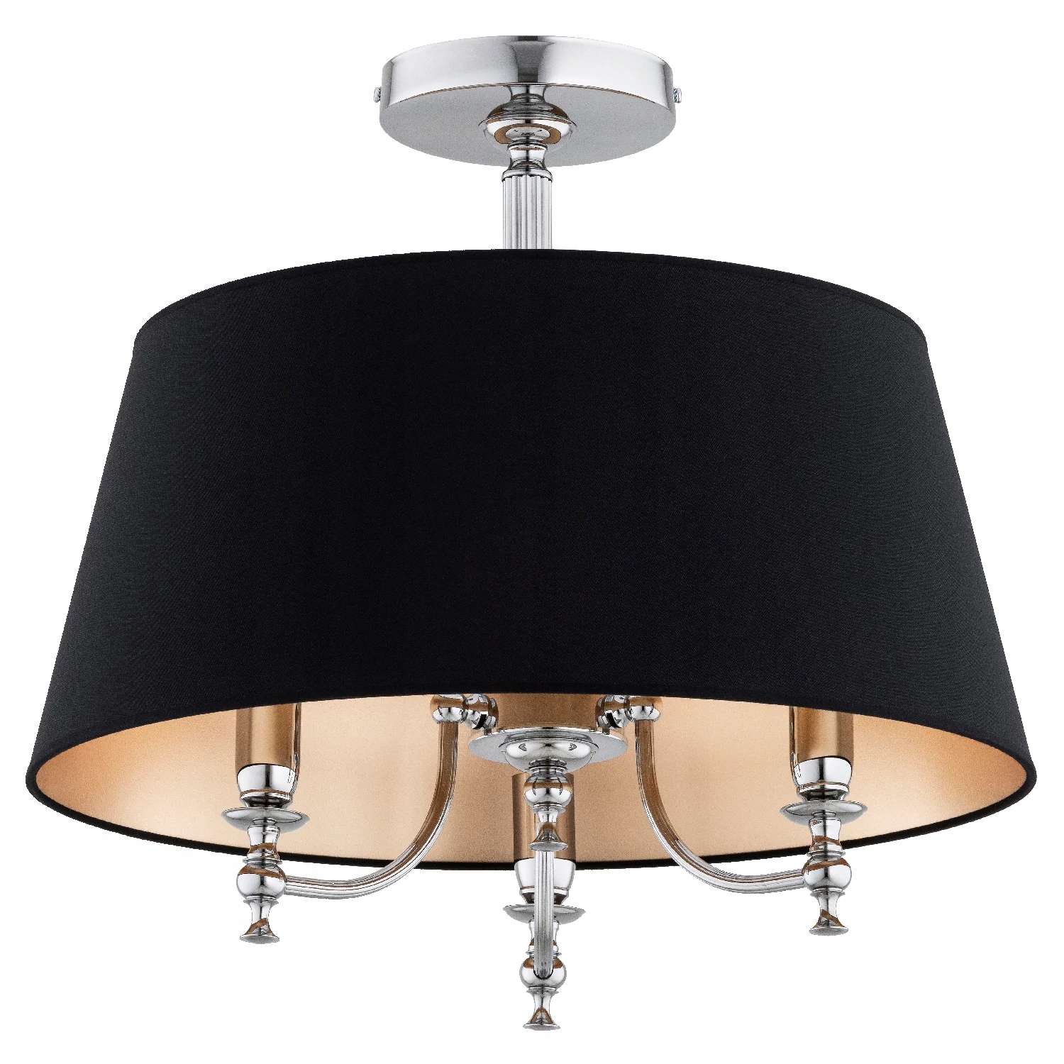 Stropná lampa chrómová s čiernym tienidlom do spálne 3xE14 10W Rosetta Alfa