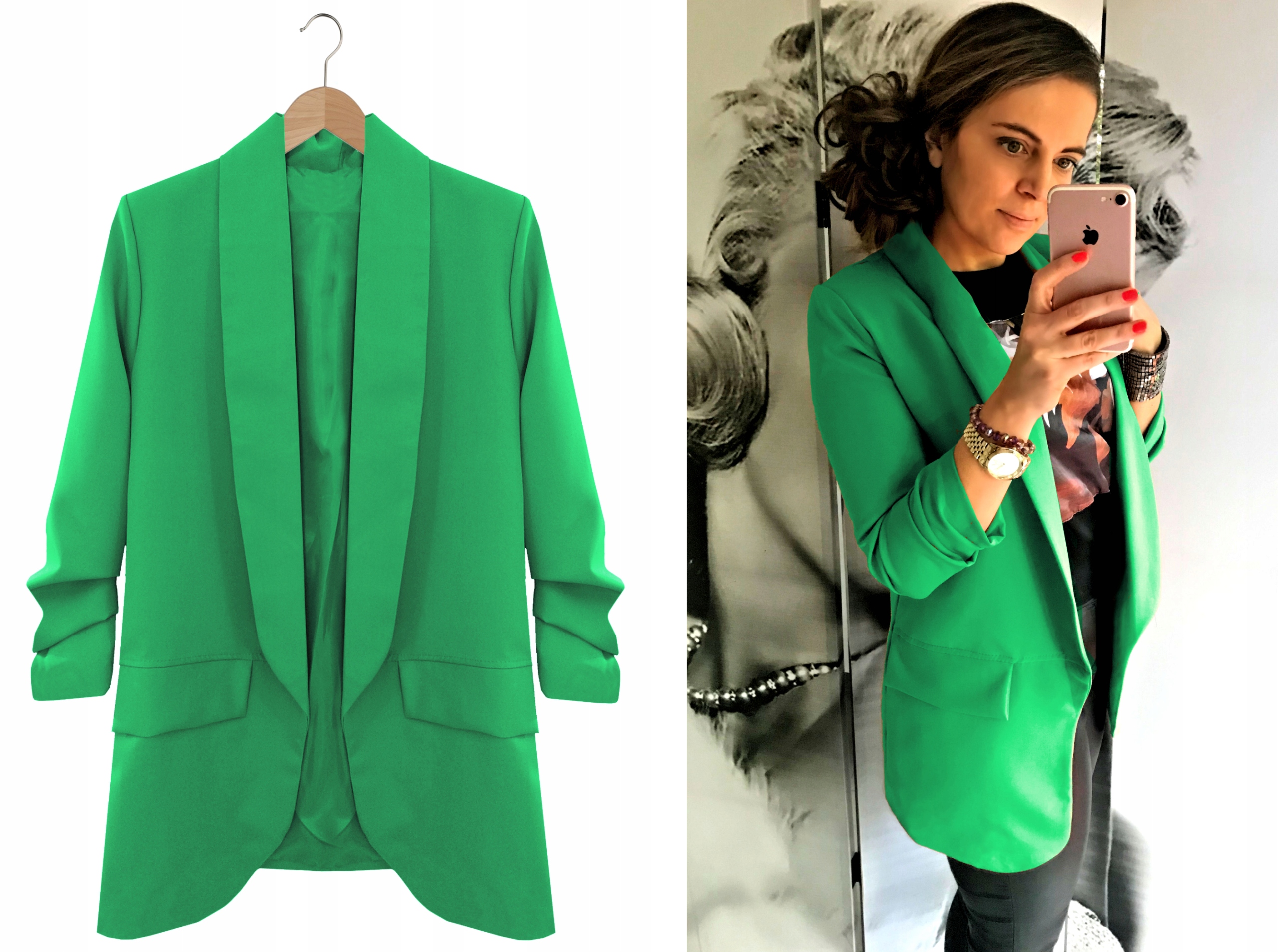 MARYNARKA drapowane rękawy ŻAKIET CAMEL XXL/3XL Wzór dominujący bez wzoru