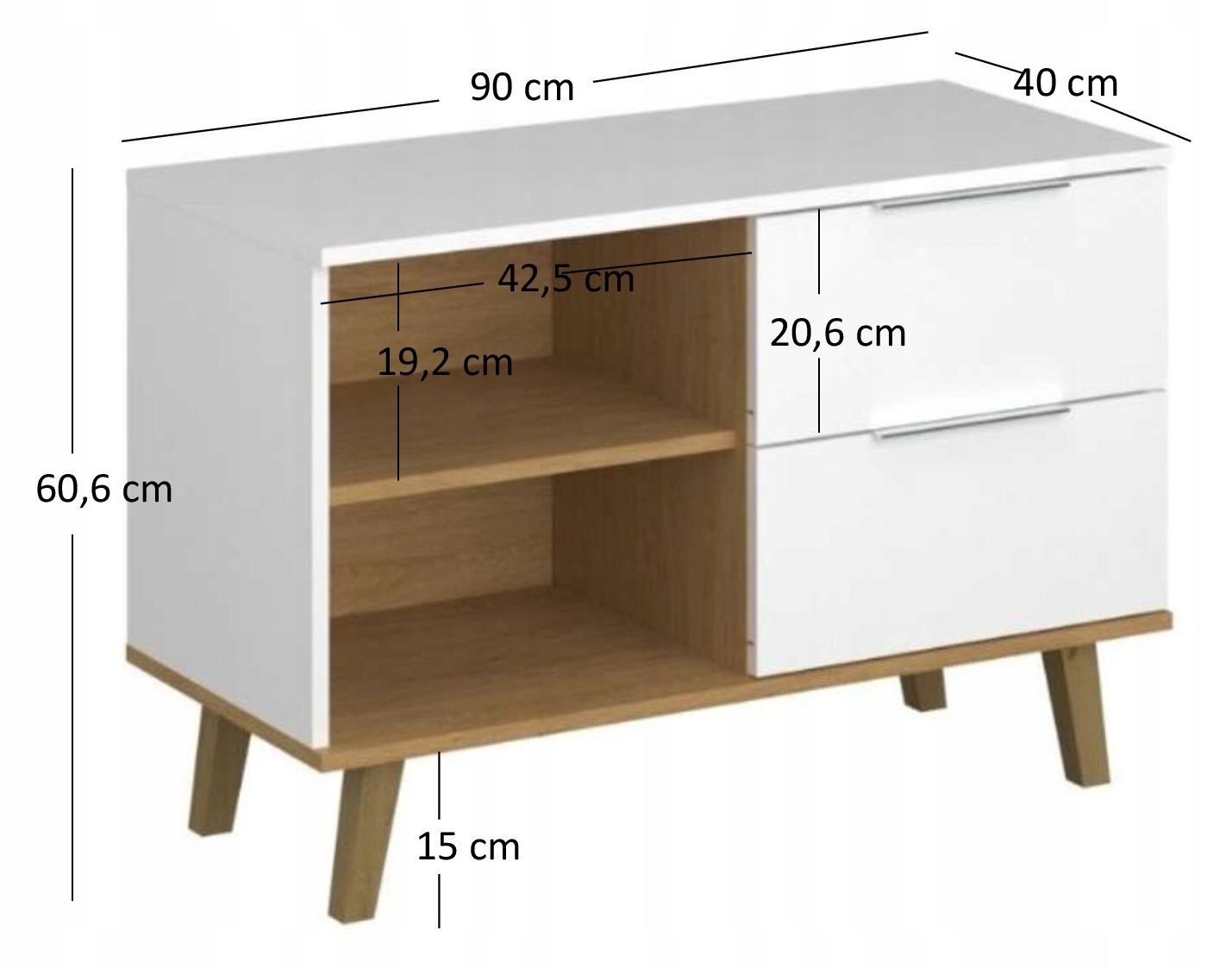 KOMODA BIAŁA Z SZUFLADAMI I PÓŁKAMI młodzieżowa komody do biura NE-05 Kod producenta NE-05