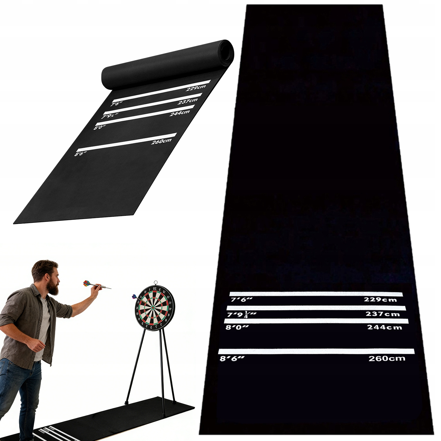 MATA DO DARTA RZUTEK OCHRONNA PODŁOGI DART OCHE DYWAN CZARNA 34*300 CM
