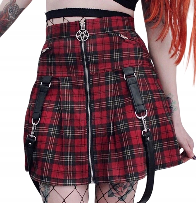 Sukně s mřížkou a gotickými prvky, vysoký stav Goth M