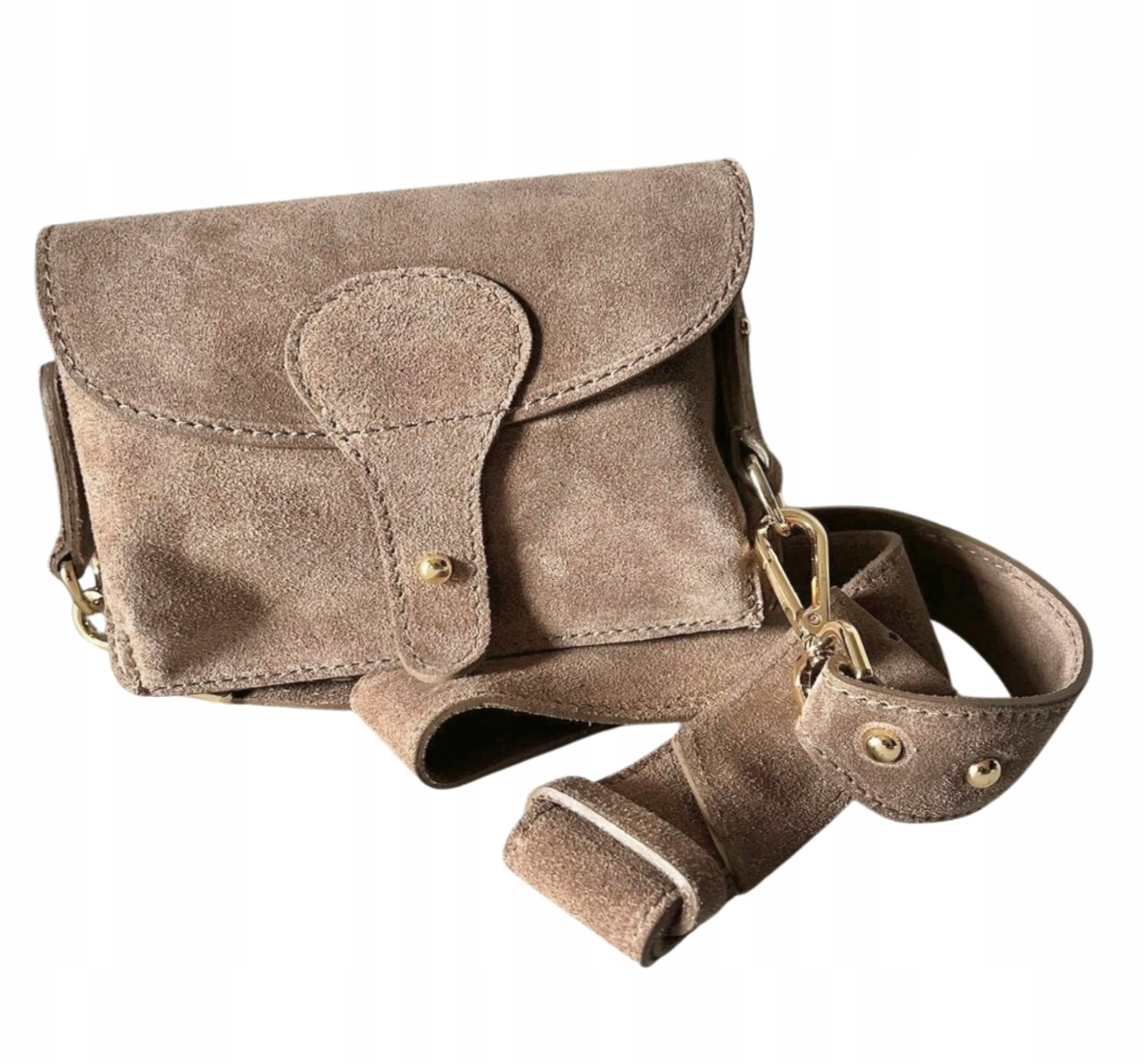 Taupe zamszowa torebka włoska listonoszka cappuccino zamsz naturalny skóra