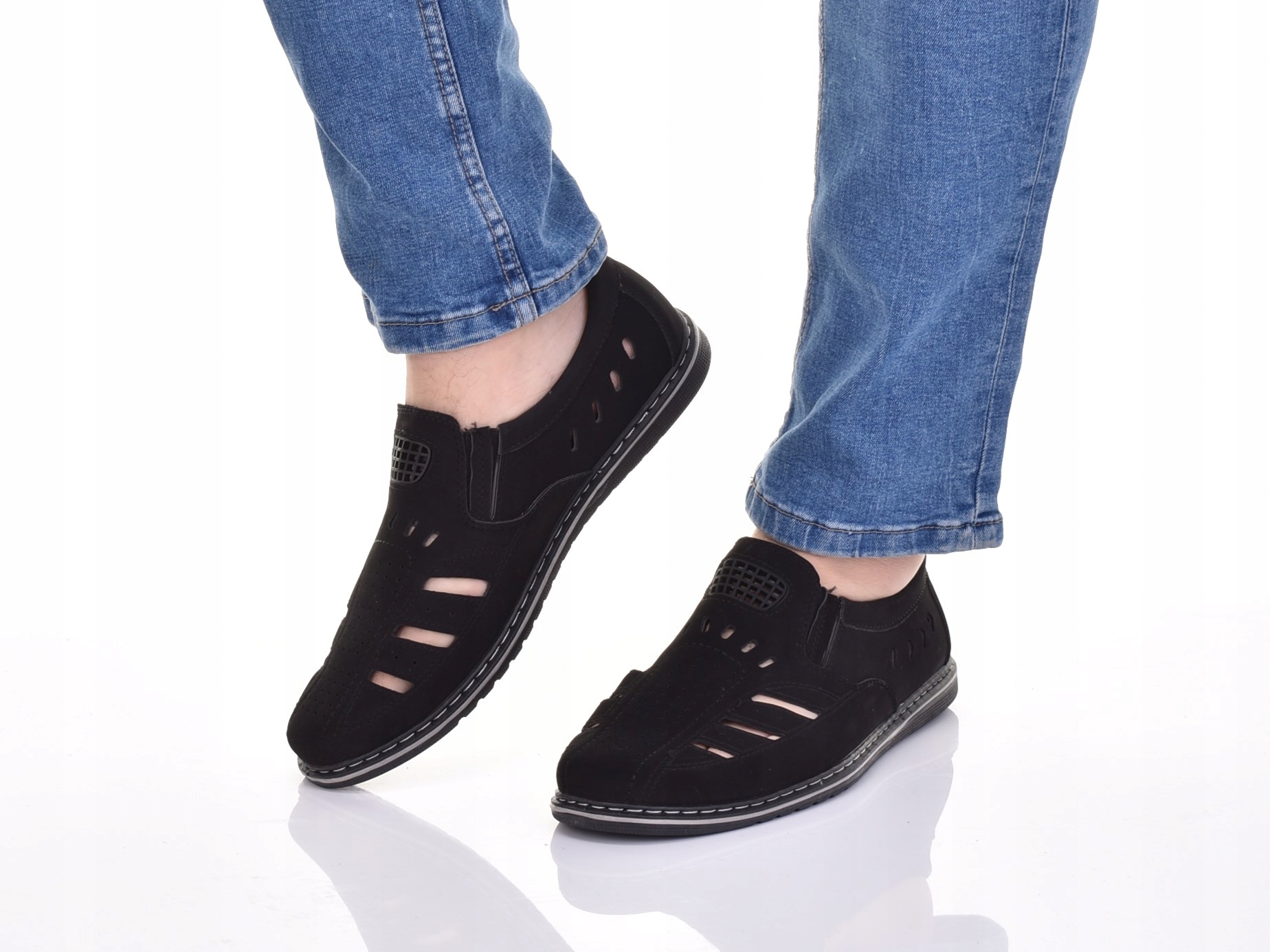 SZYTE MOKASYNY MĘSKIE PRZEWIEWNE SKÓRZANE BUTY BARDZO WYGODNE CZARNE Rozmiar 44