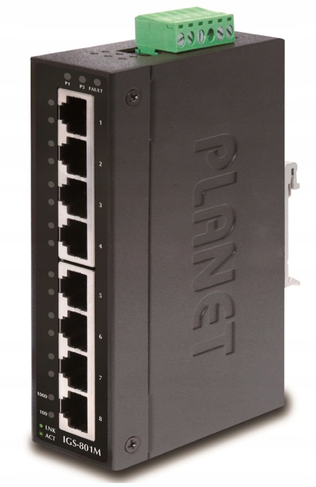 Planet IGS-801M, 8x 1000Base-T, Din, IP30, -10 až 60 ° C, Esd Eft do 6kV,
