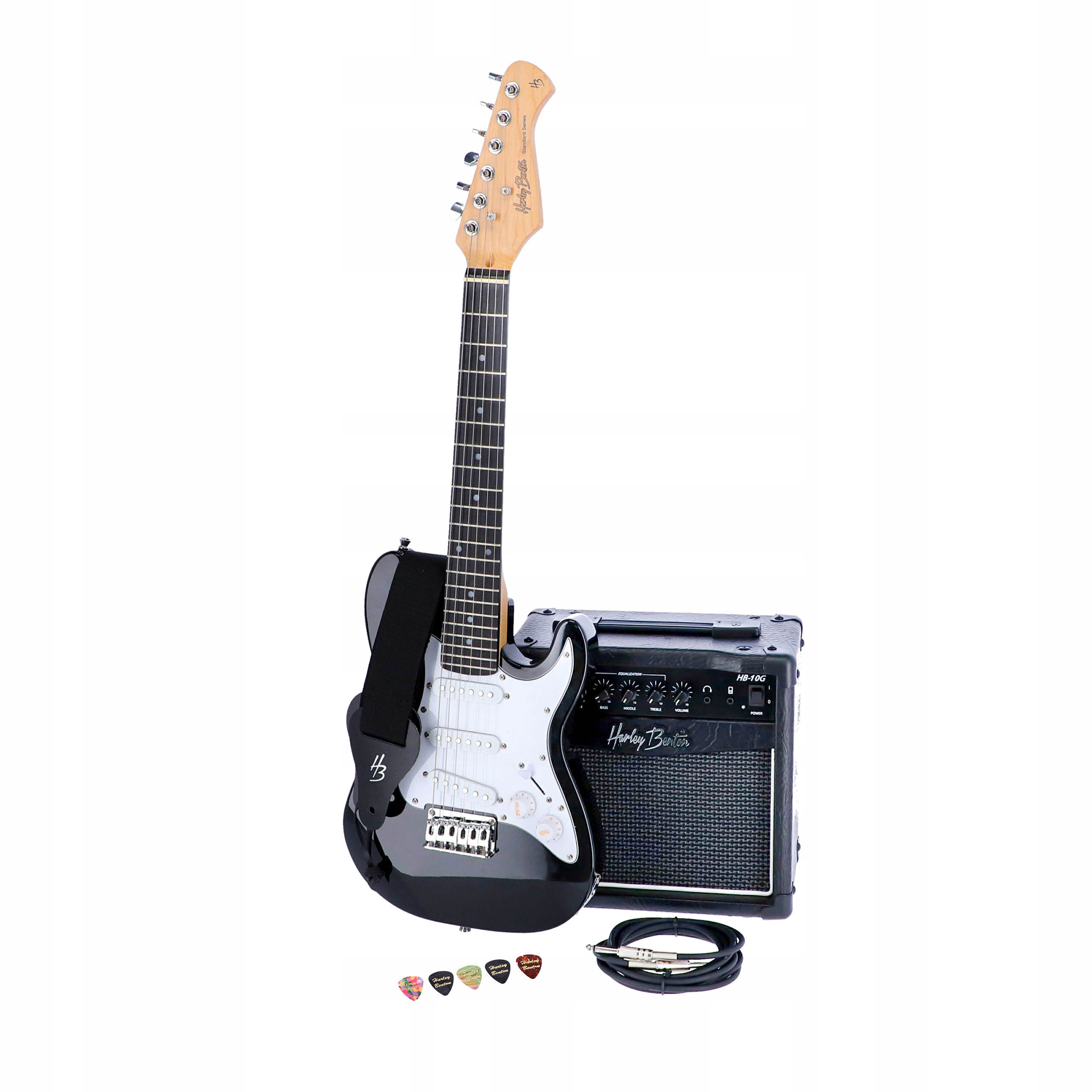 Elektrická kytara 3/4 Harley Benton ST-Junior Bk Zesilovač Komplet