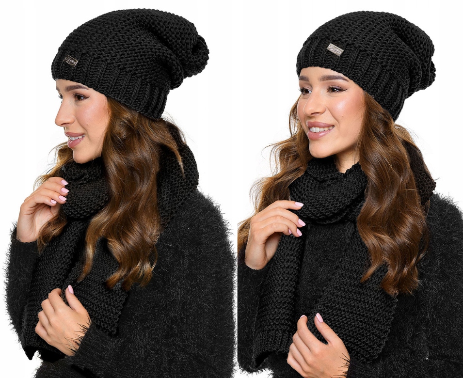 Zateplený dámský komplet čepice beanie a zimní šála