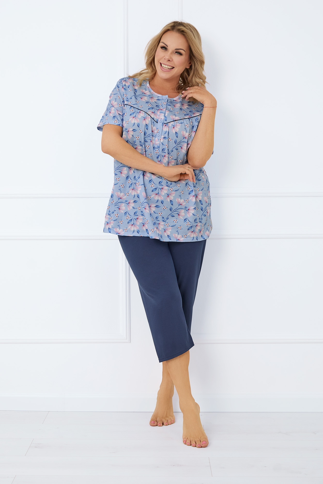 Dámské pyžamo s krátkým rukávem, 3/4 kalhoty Facelia XXXL Italian Fashion