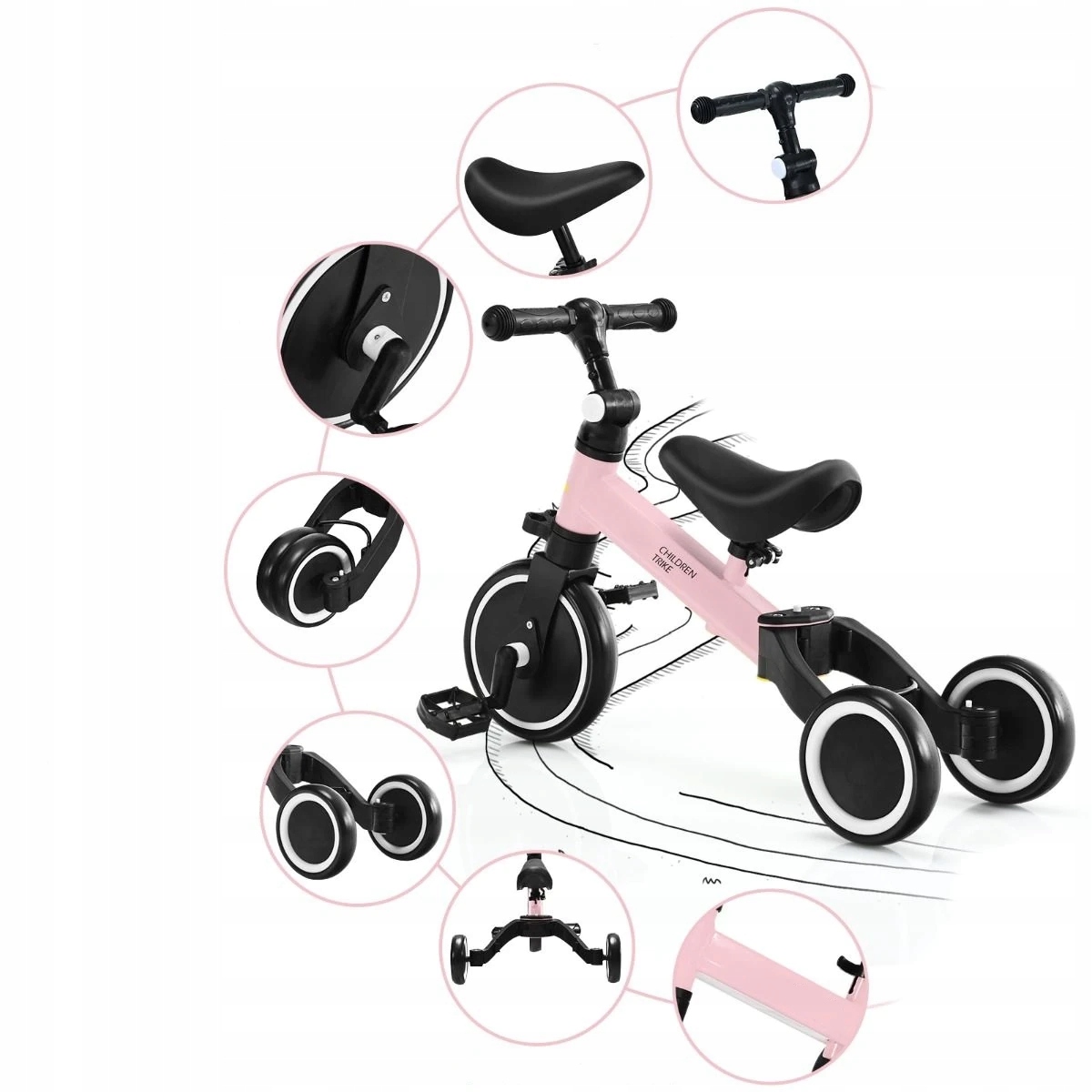 Rowerek biegowy Rowerek trójkołowy 3 w 1 Kolor Różowy