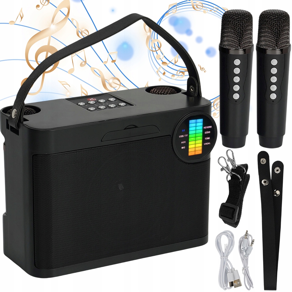 Karaoke Sada Bluetooth Reproduktor Dva Mikrofony Světla Party Dárek