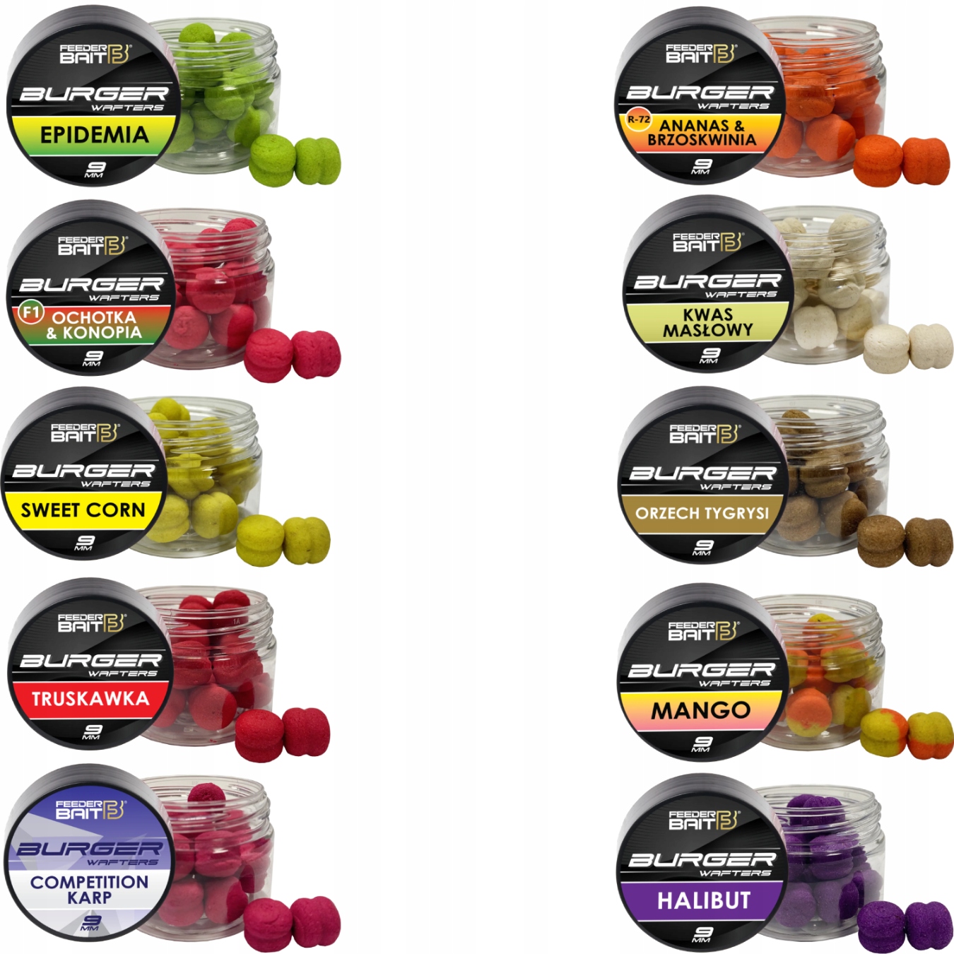 Zestaw Feeder Bait Wafters Burger 9mm 10 Sztuk Przynęty Method Feeder Karp