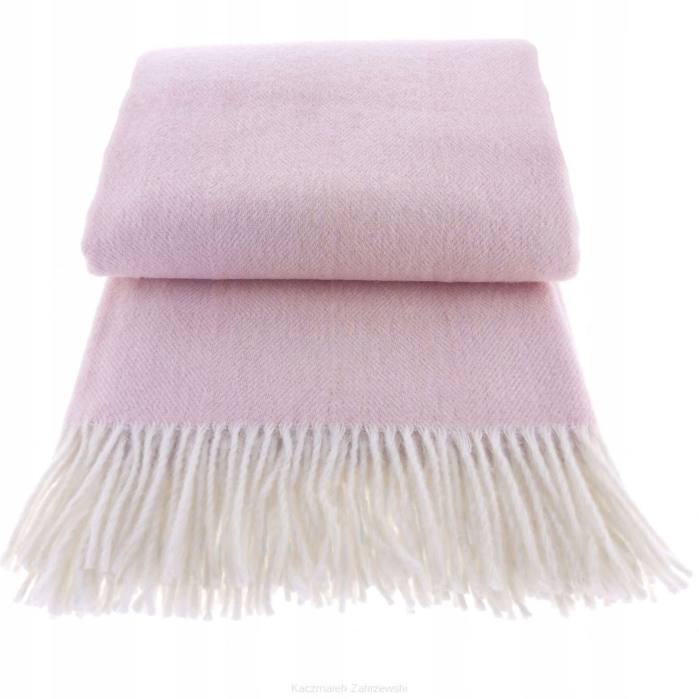 Vlněná deka s třásněmi 150x200 Diagonal, novozélandská vlna, růžová