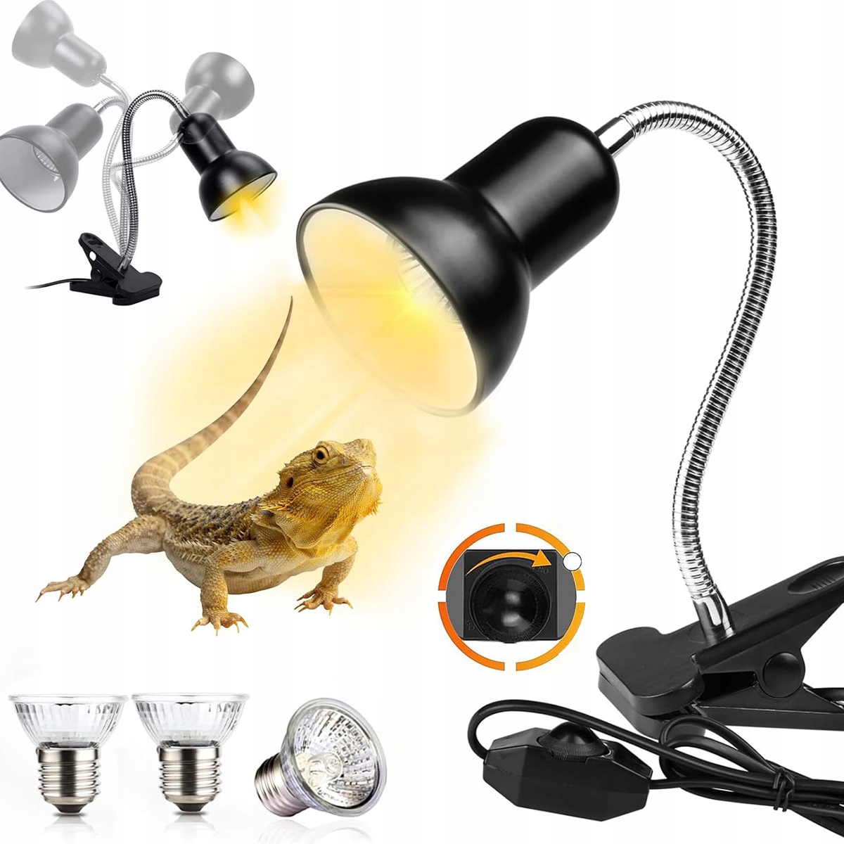 Levně Topná Lampa Želva, 3 Žárovky Uva Uvb Topná Lampa Pro Terarijní Plazy