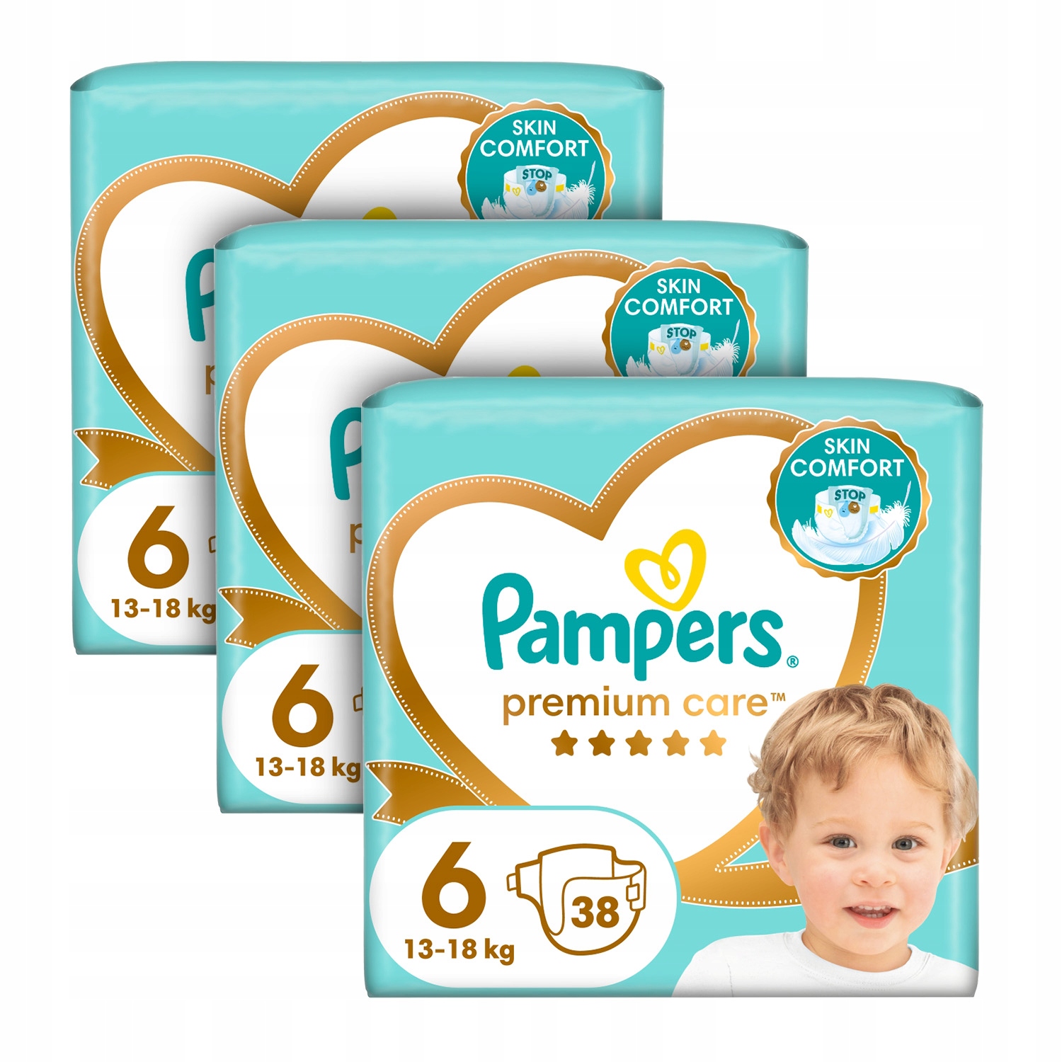 Zestaw Pampers Premium Care Pieluszki rozmiar 6, 13+ kg, 38 sztuk x3