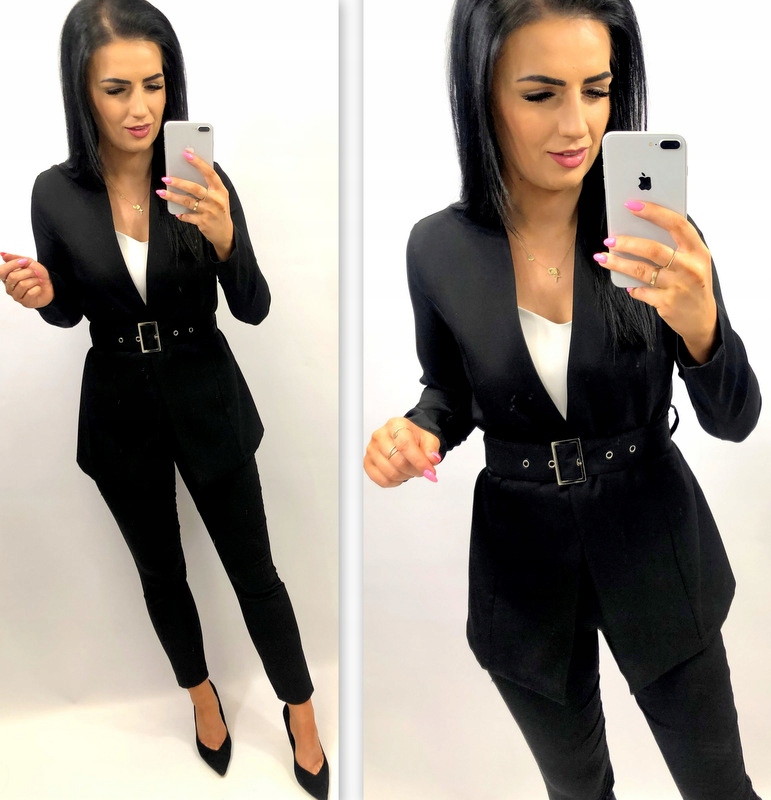 Garnitur damski z paskiem i klamrą CZARNY L Marka Livien