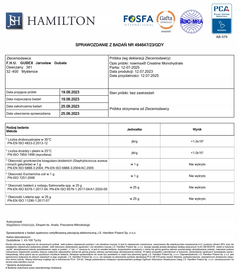 nowmax CREATINE MONOHYDRATE 500 g KREATYNA SIŁA WYTRZYMAŁOŚĆ ENERGIA ATP Forma proszek