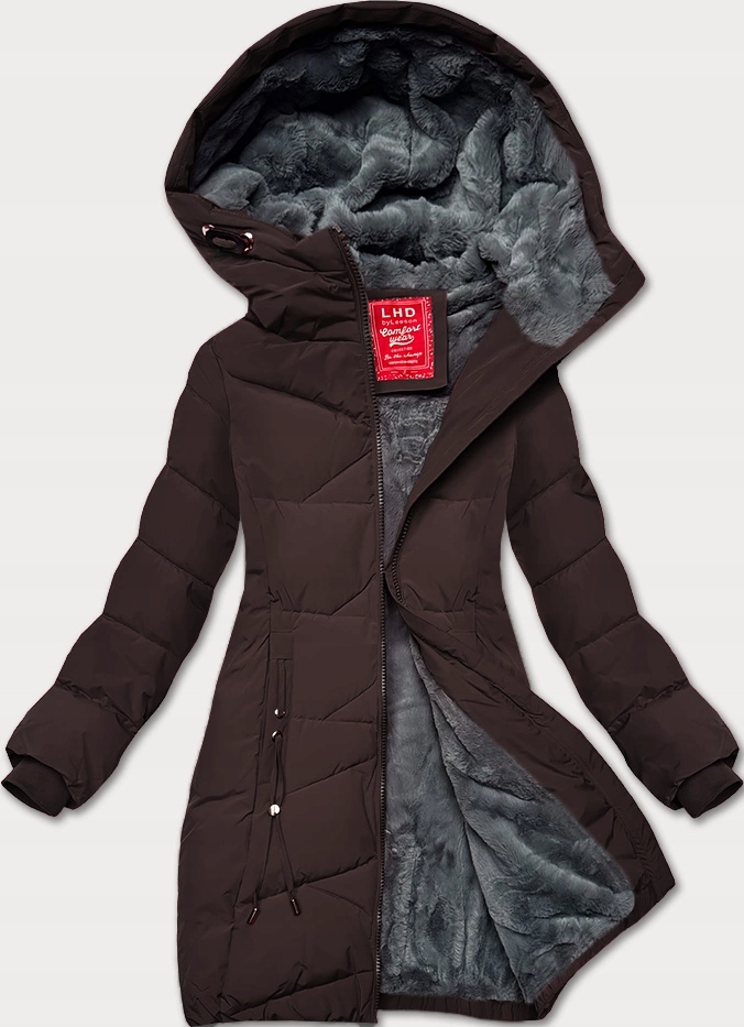 Zimní Bunda Kapuce Hnědá M (38)