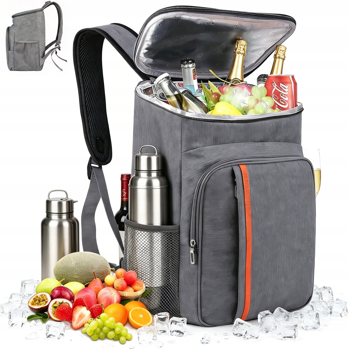 Torba termiczna lunchbox 20L Wodoodporny Podróże, pikniki i plaże, szarość