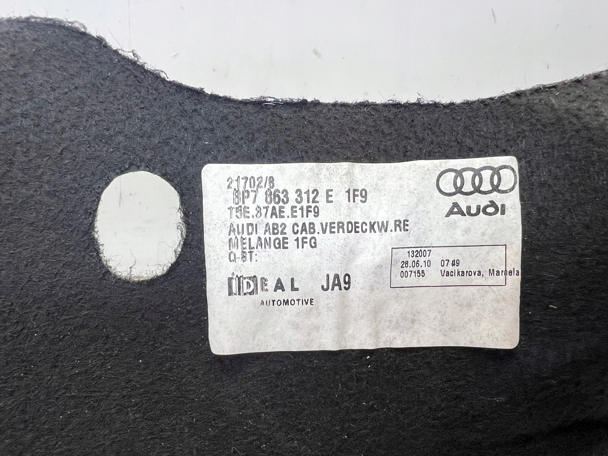 boot upholstery right AUDI A3 CABRIO 8P7863312E