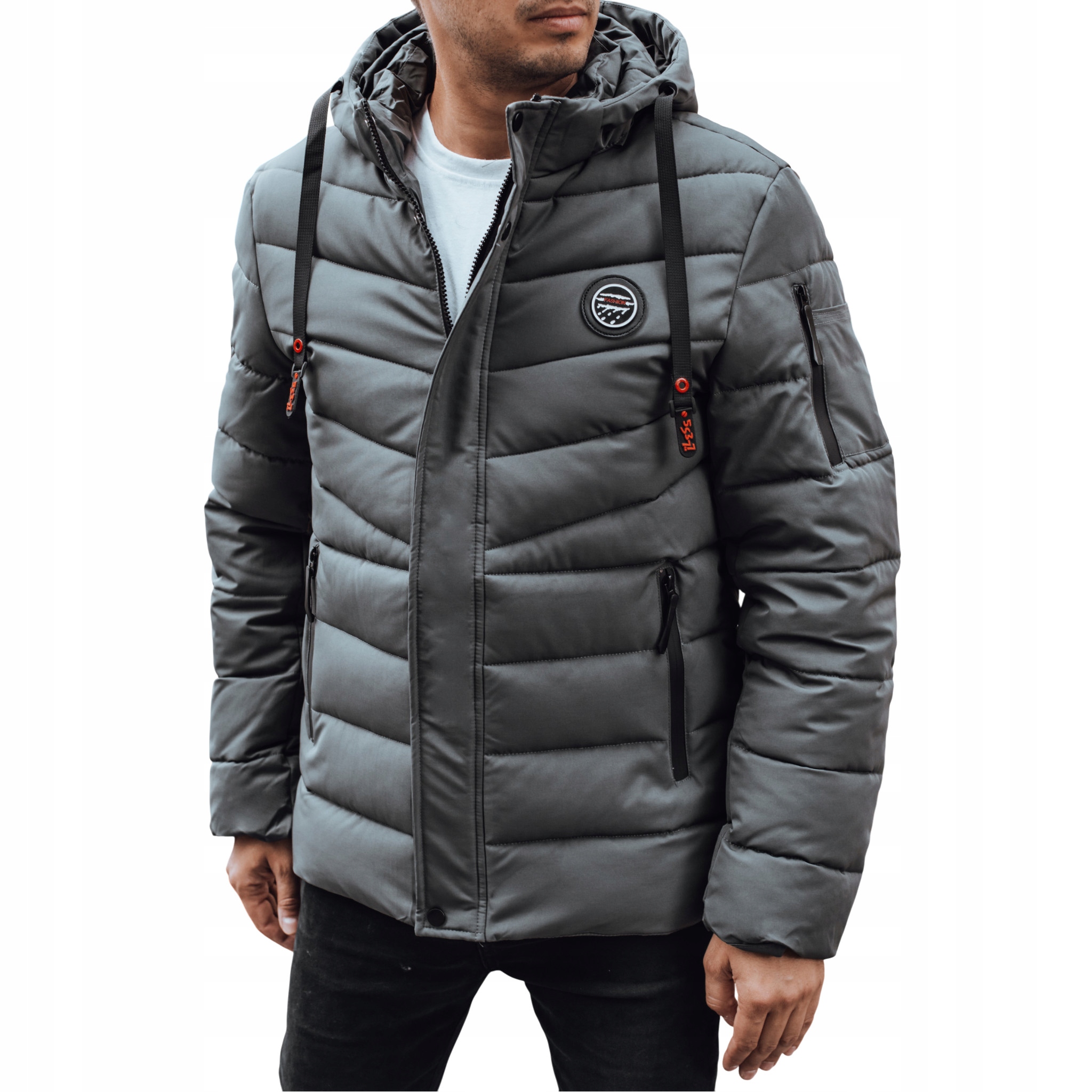 Kurtka męska zimowa pikowana z kapturem grafitowa TX5057 S