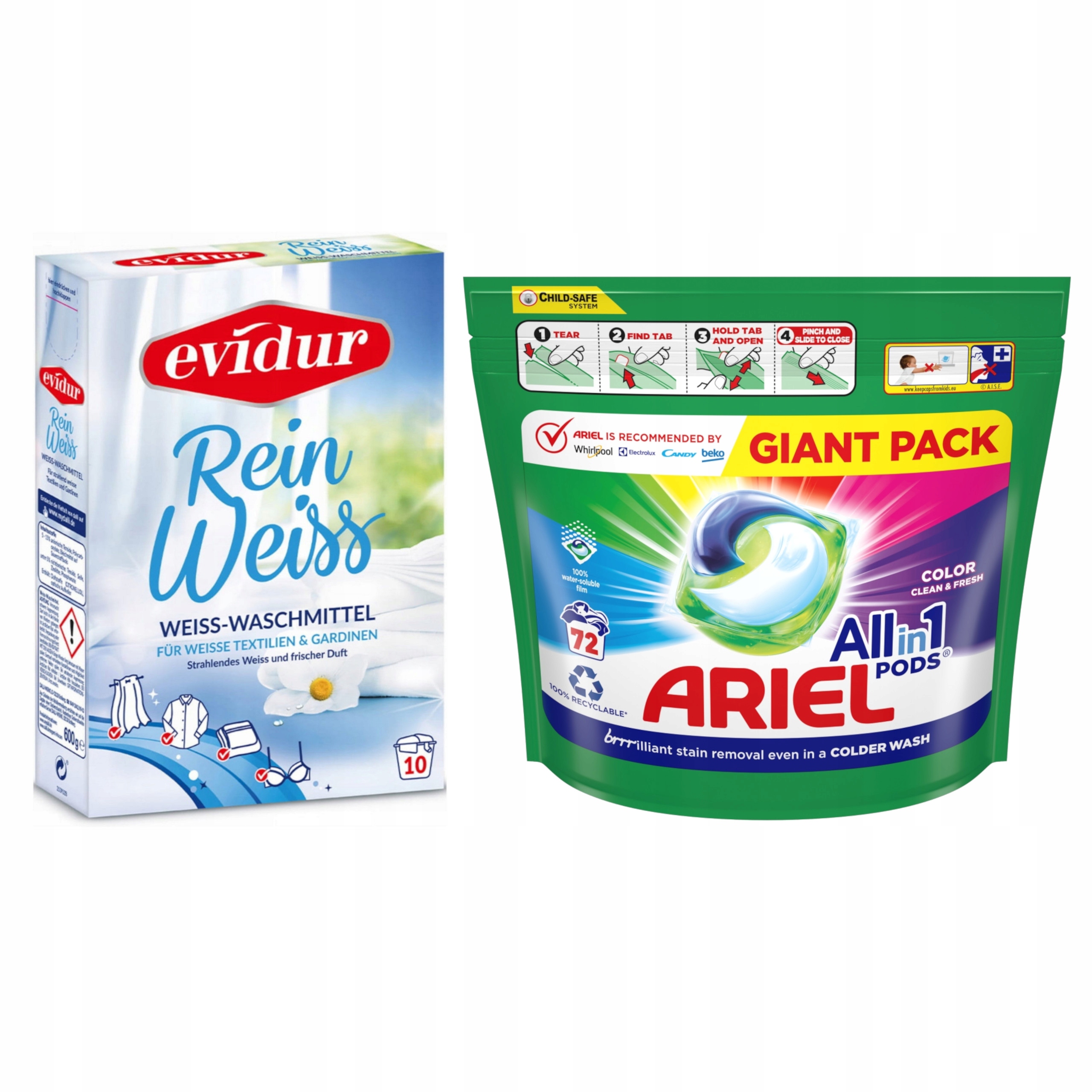 Levně Kapsle prádla Ariel 72ks Bílý prášek Evidur