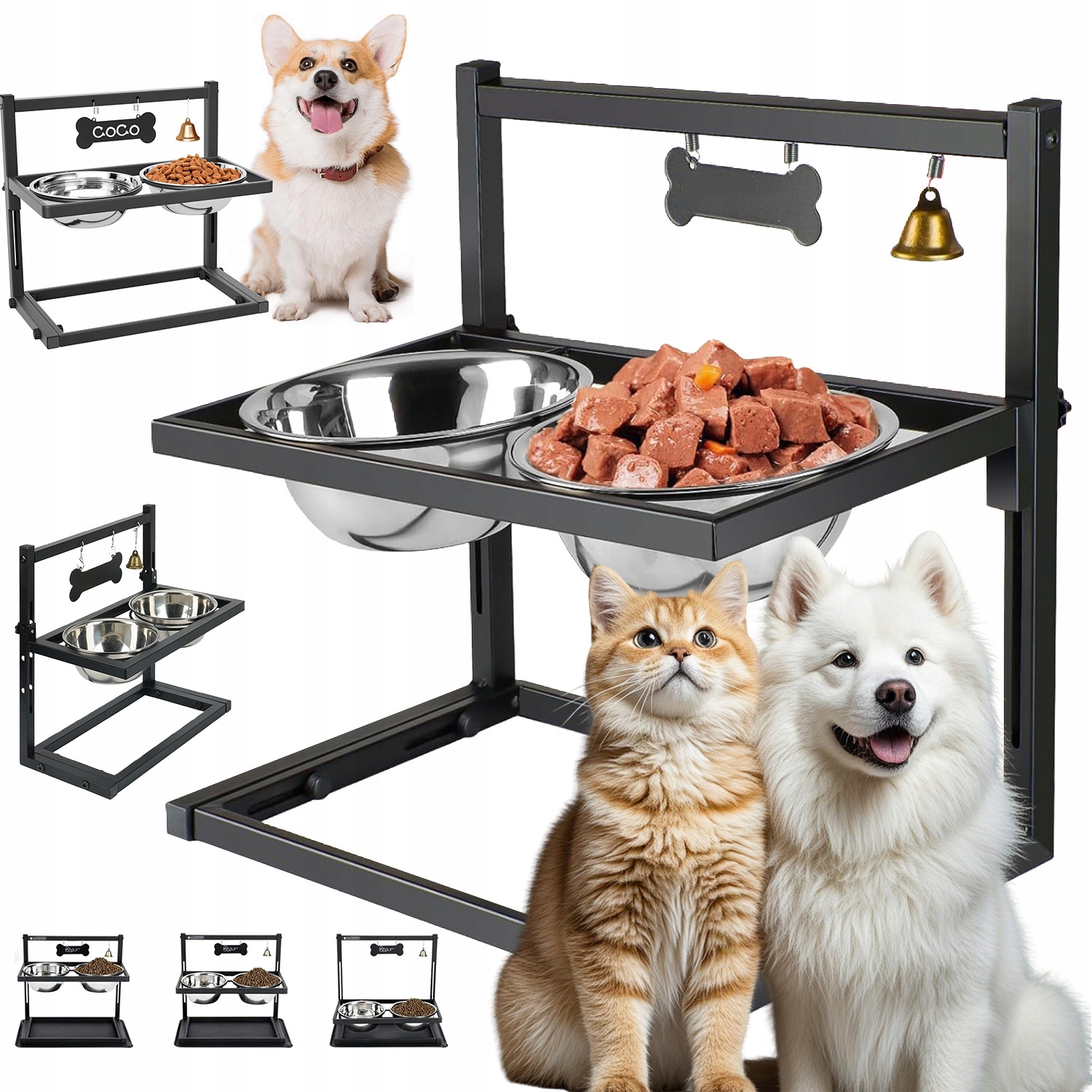 Levně Misky Pro Psa Na Stojanu Dvojitá Nastavitelná Miska Pro Velkého Psa 44 cm 2.3L