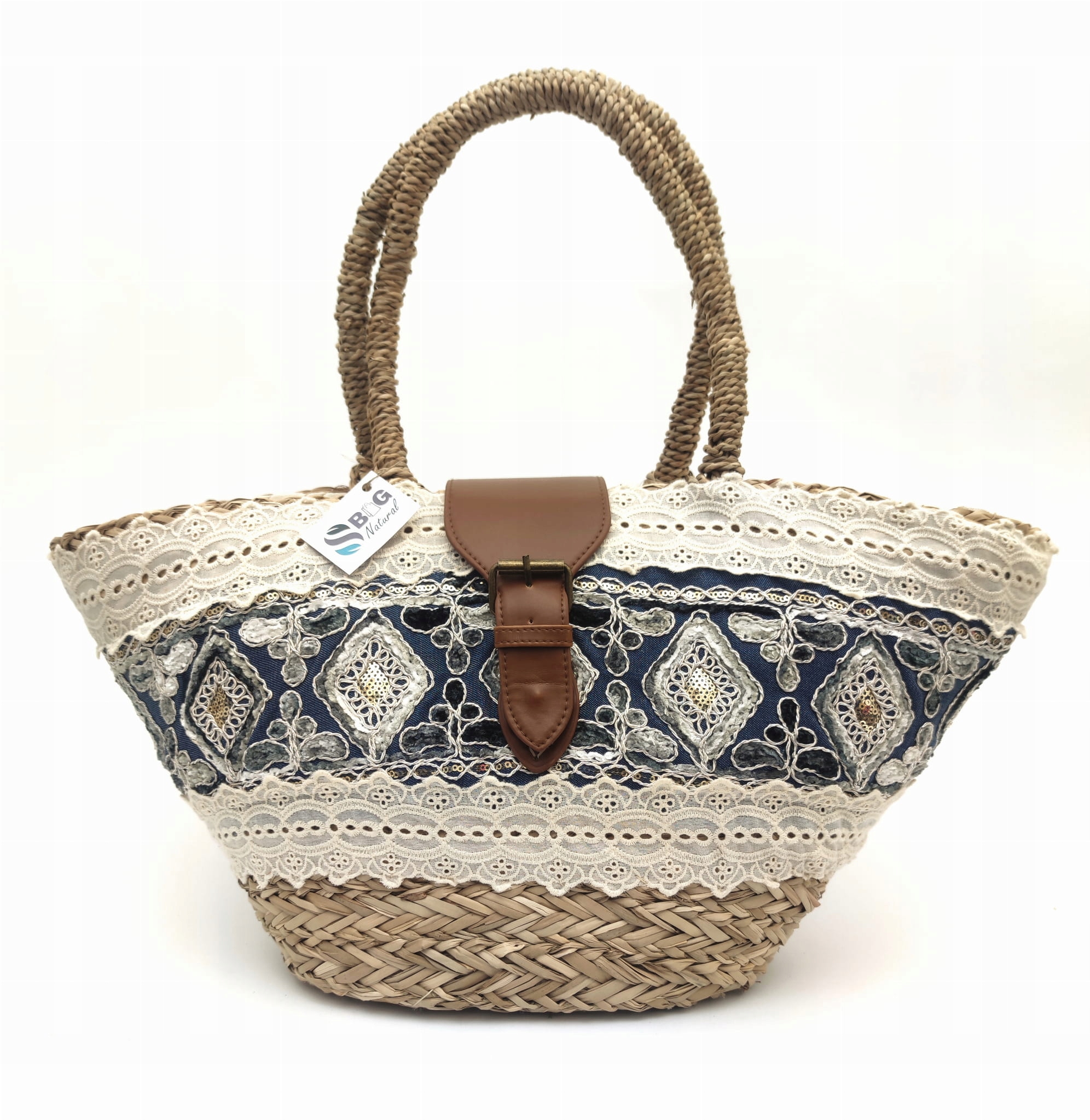 Pletená kabelka Velký košík z mořské trávy Jeans Boho Letní