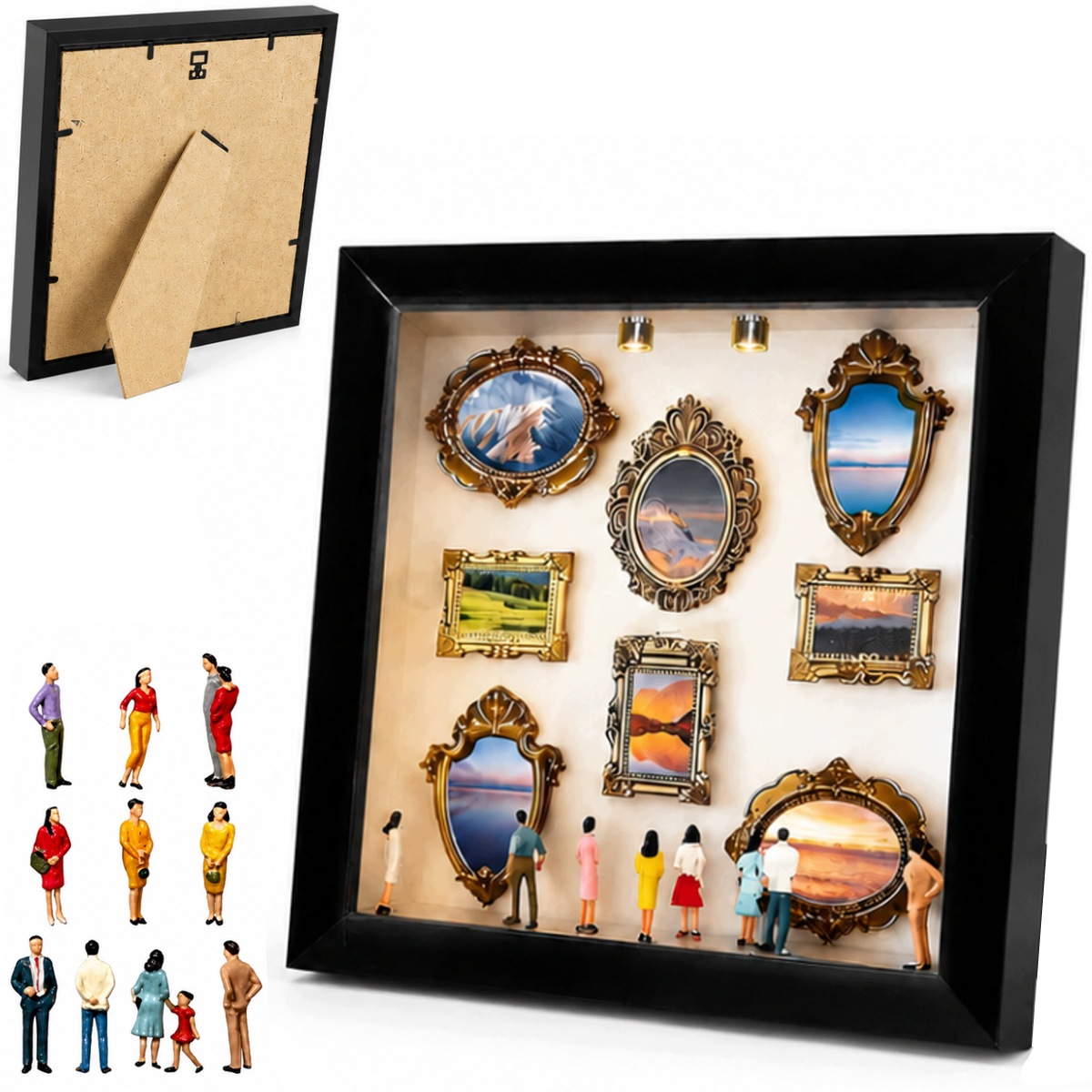 Mini Muzeum Diy Shadow Box Led Złote Ramki Ramki Figurki