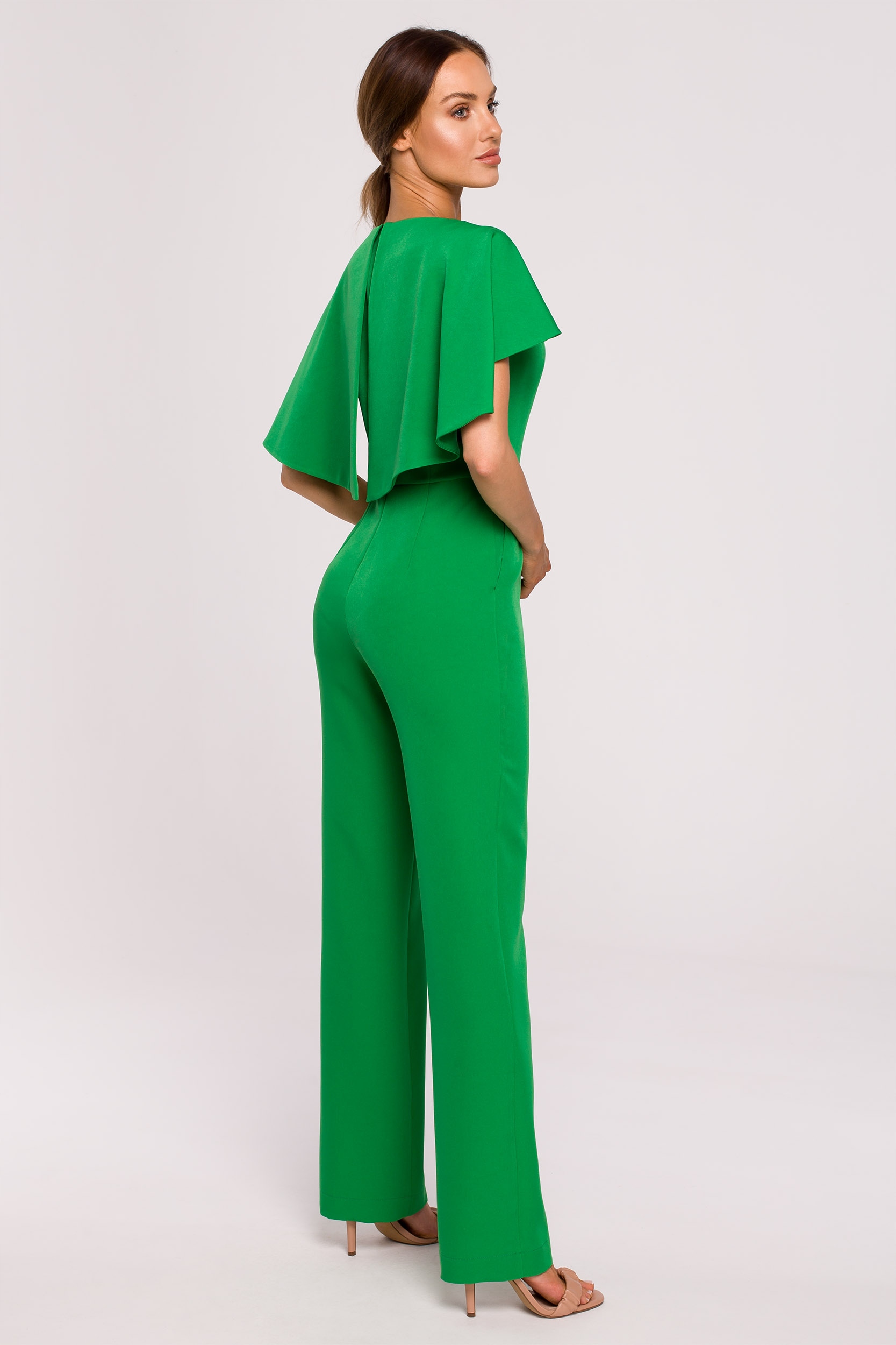 KOMBINEZON DAMSKI ELEGANCKI KOBIECY GŁADKI WYSZCZUPLAJĄCY ZIELONY 44 XXL Rękaw inny rękaw