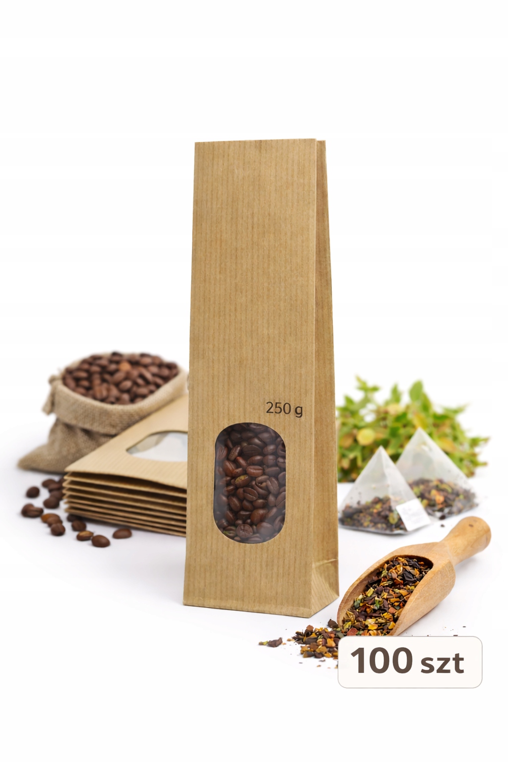 Torebki papierowe kraft z okienkiem 80x50x250 100 szt do żywności