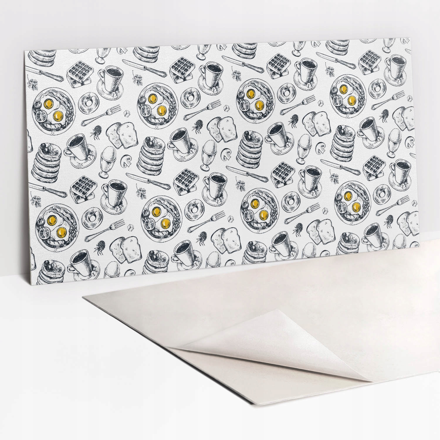 Samolepicí Pvc panel na zeď, podlahu Černobílá snídaně 100x50 cm