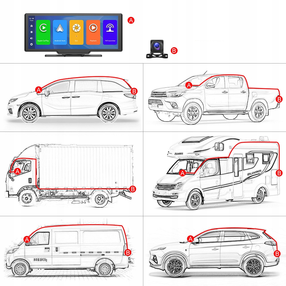 AUTÓS MONITOR RÁDIÓ ANDROID AUTO CARPLAY NAVIGÁCIÓ USB WIFI BLUETOOTH Kompatibilis adathordozók microSD-kártya USB
