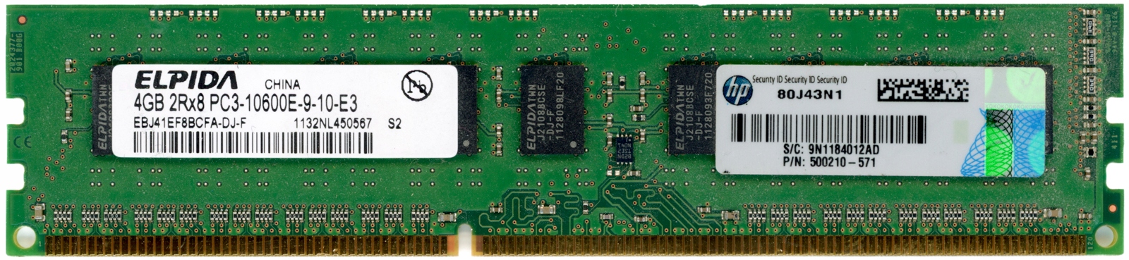 Hp 500210-571 4GB DDR3 1333MHz Unbuffered Ecc EBJ41EF8BCFA-DJ-F