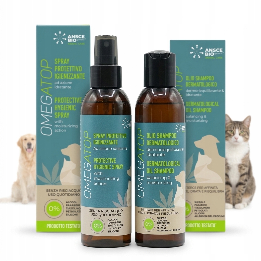 Sada pro péči o srst a kůži pro kočky a psů: sprej šampon