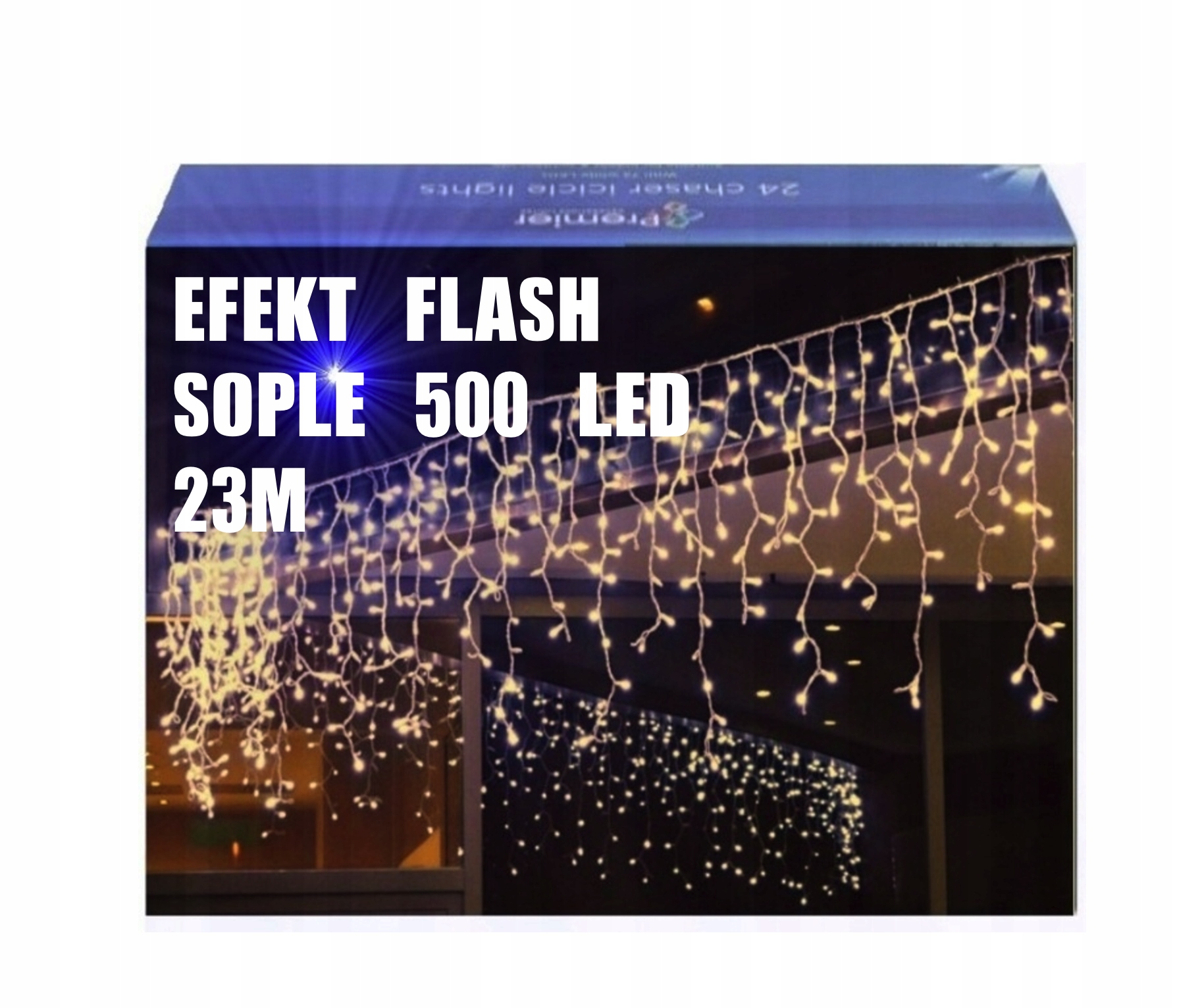 SOPLE 500 LED LAMPKI ZEWNĘTRZNE BIAŁE CIEPŁE KURTYNA IP44 STAŁE + FLASH 23M
