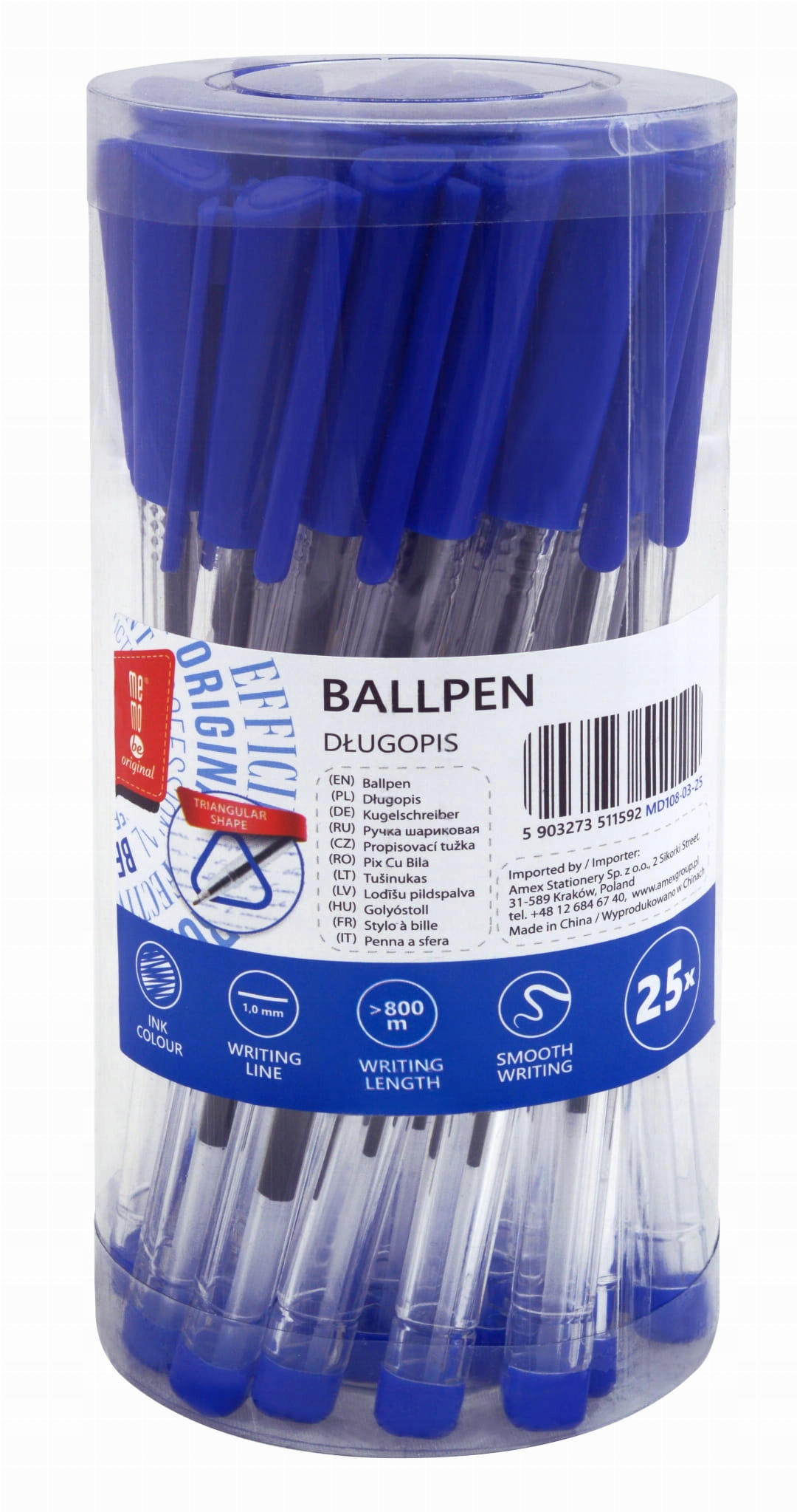 

Długopis biurowy MemoBe niebieski Tuba 25 szt