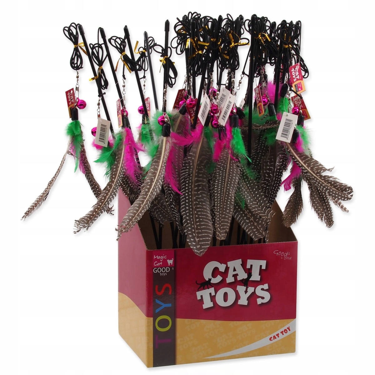 Levně Hračka Magic Cat prut s pírky 19cm+46cm 24ks