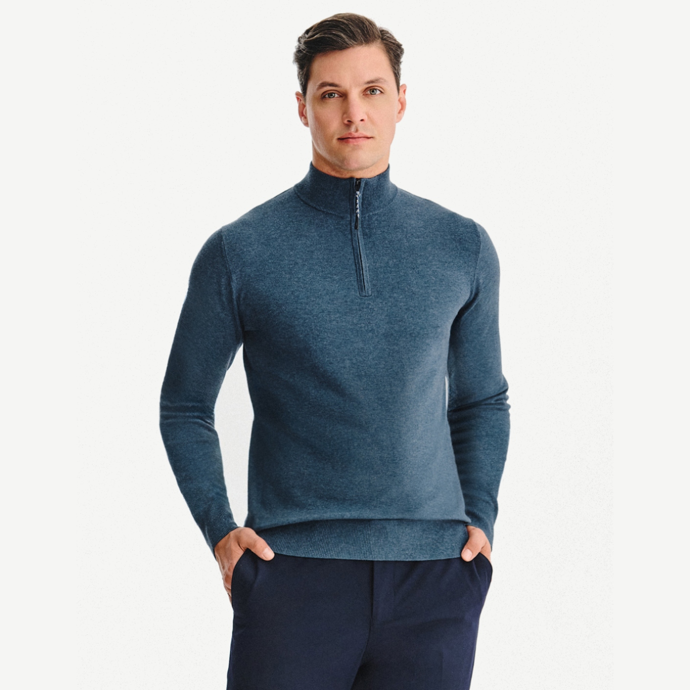 Pánský tmavě modrý svetr Pako Lorente se stojáčkem a zipem, vel M