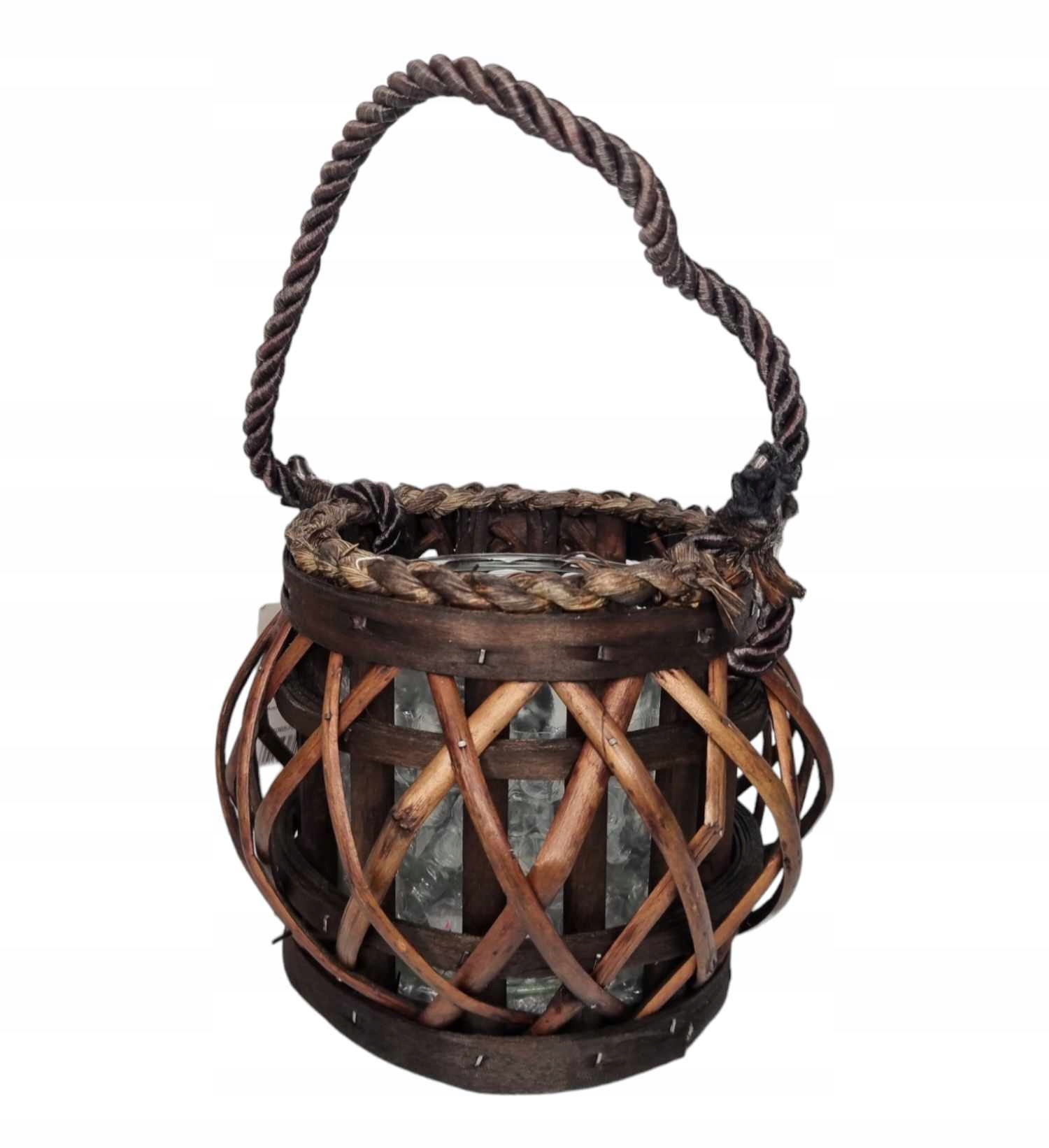 LAMPION DREWNIANY BRĄZOWY