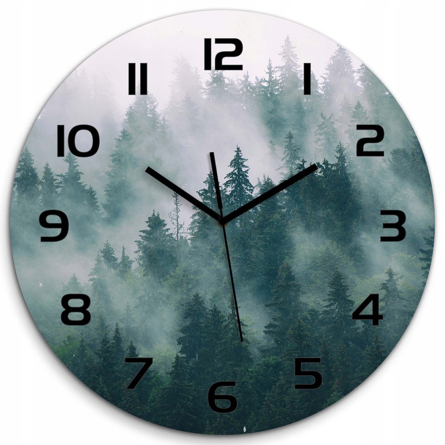 

Zegar ścienny ze szkła, duży Mgła nad lasem fi 60