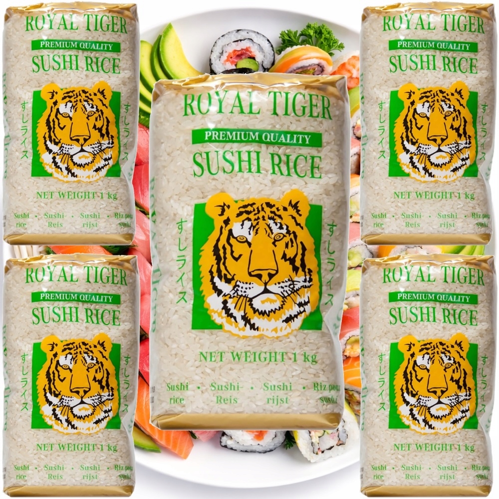 Levně 5x Rýže na sushi kulatá Kleistová zrna Prémiová kvalita 1 kg 1000 g Royal Tiger