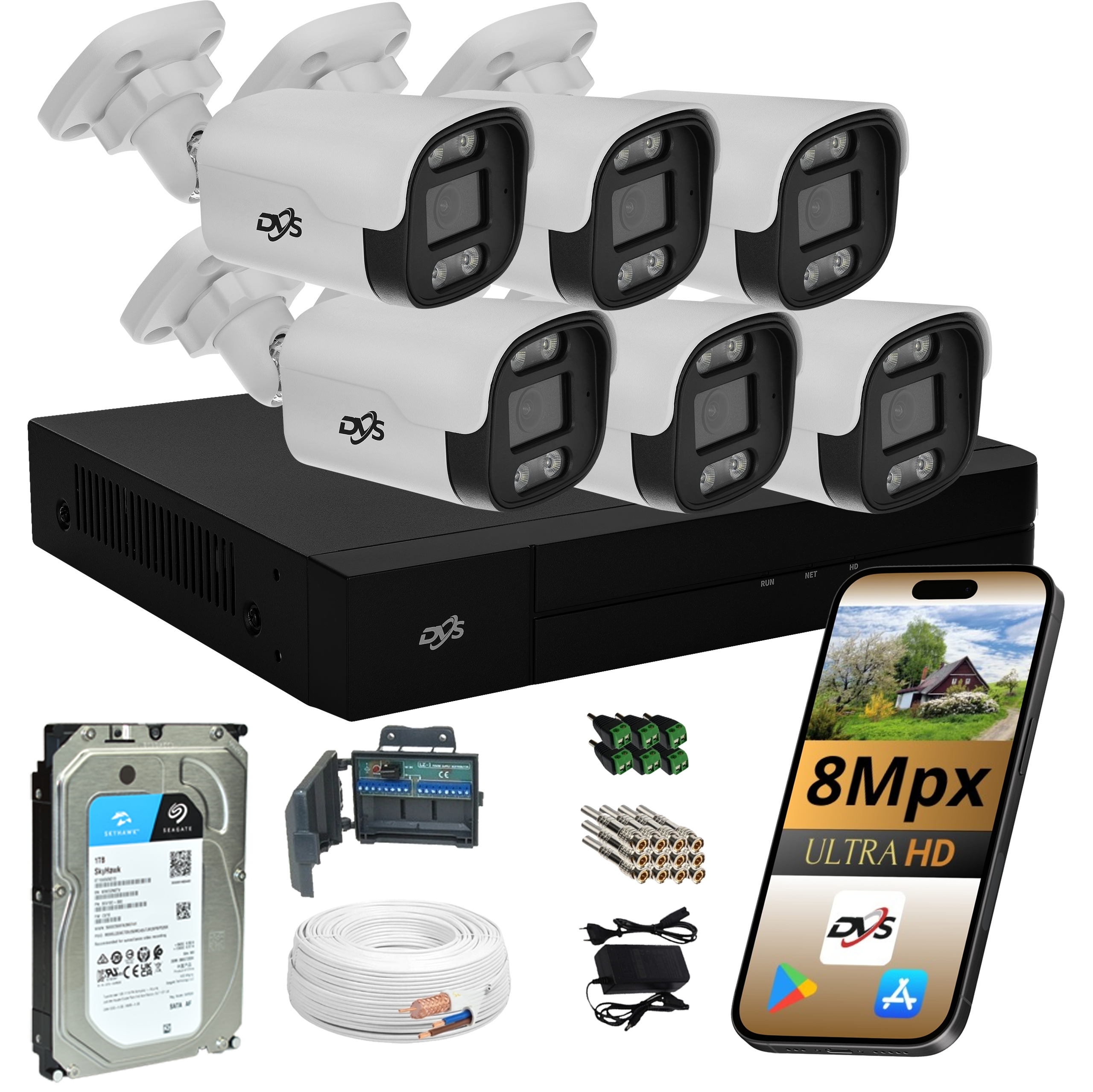 Zestaw monitoringu DVS 6 kamer analogowych 8 Mpx dual light